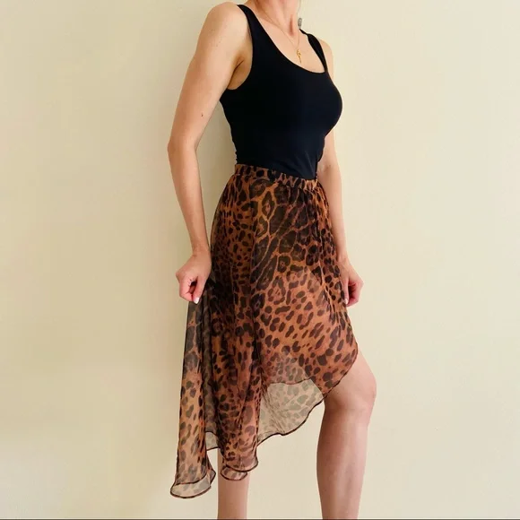 San joy leopard print asymmetrical high low mini skirt - Picture 3 of 10